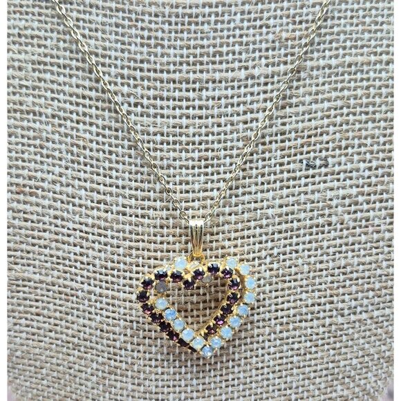 Gold Tone Double Heart Crystal Pendant Dainty Chain Necklace 18" - Picture 5 of 8